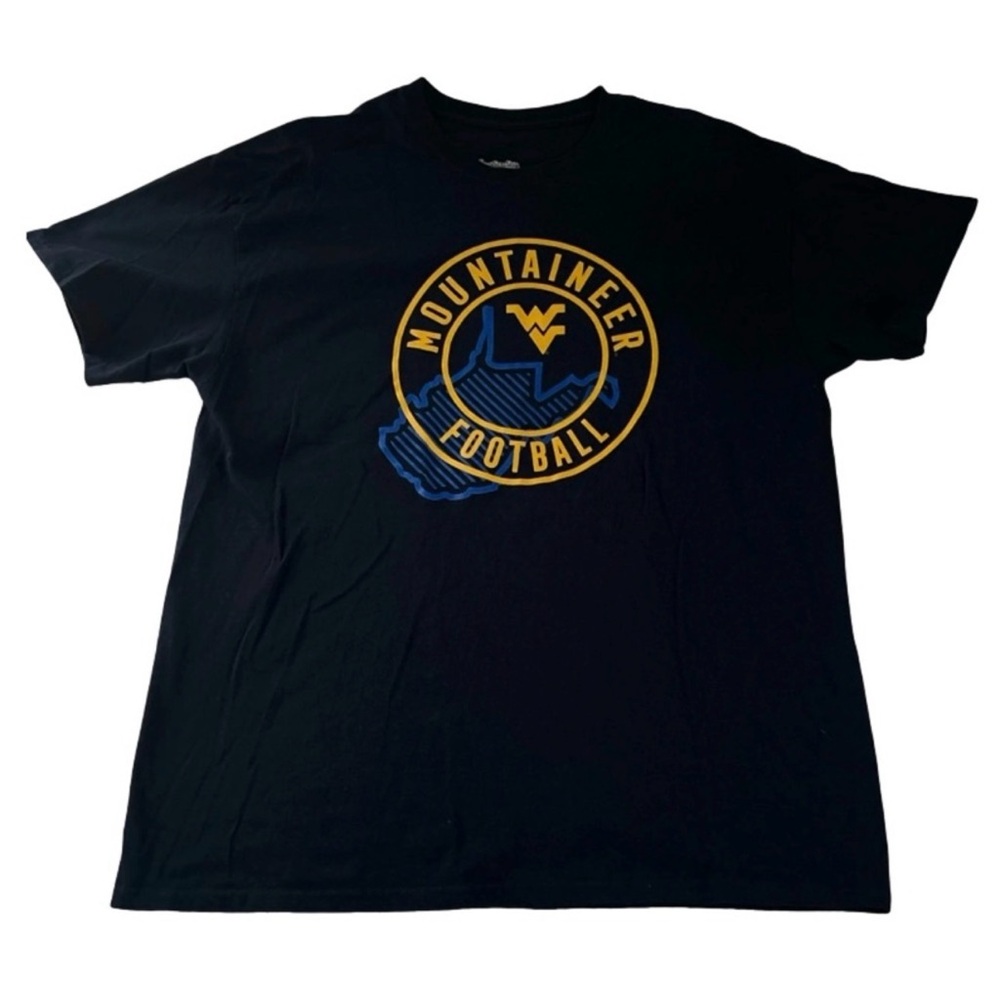 A6 Champion Mountaineer Football Graphic Tee with Yellow & Blue Crest (2XL)